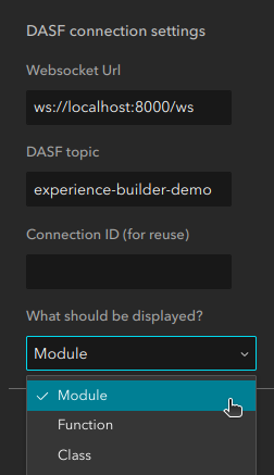 screenshot of the dasf connection settings